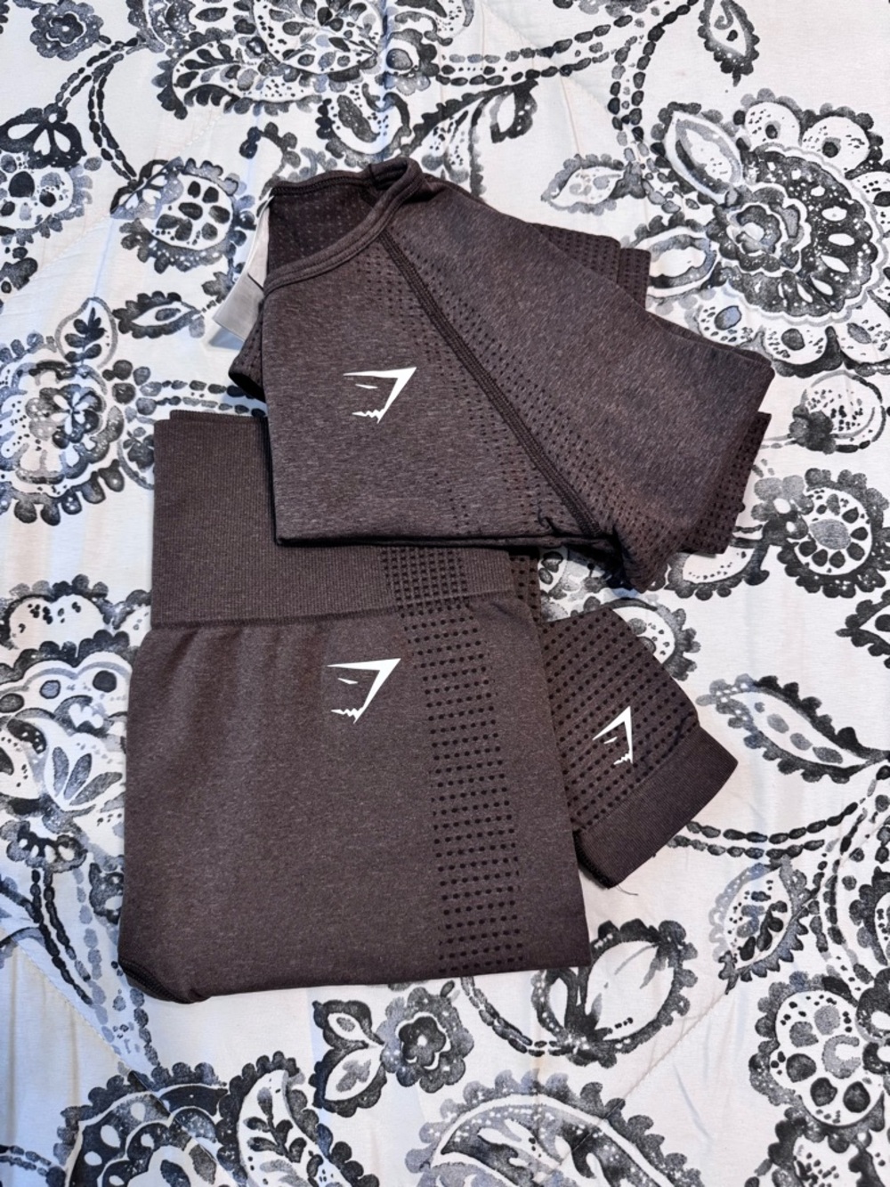 Gymshark Charcoal Seamless Workout Set - Crop Top & High-Waist Leggings